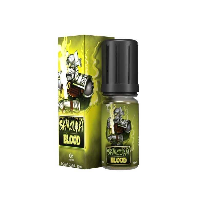 FLACON E LIQUIDE SAMOURAÏ BLOOD 10ML ET SON ÉTUI JAUNE