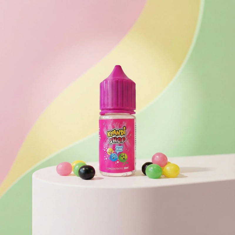 Arome 30ml Super Gibus gamme Kyandi Shop, dans un décor avec bonbons