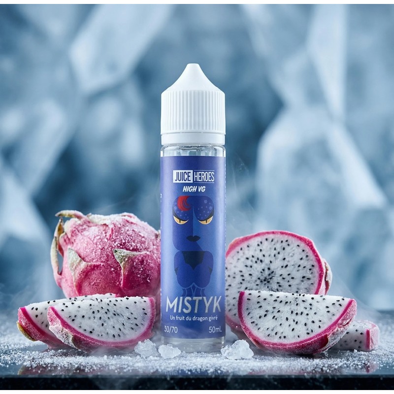 Mistyk 50ml - Liquideo (Heroes) dans son décor givré illustratif