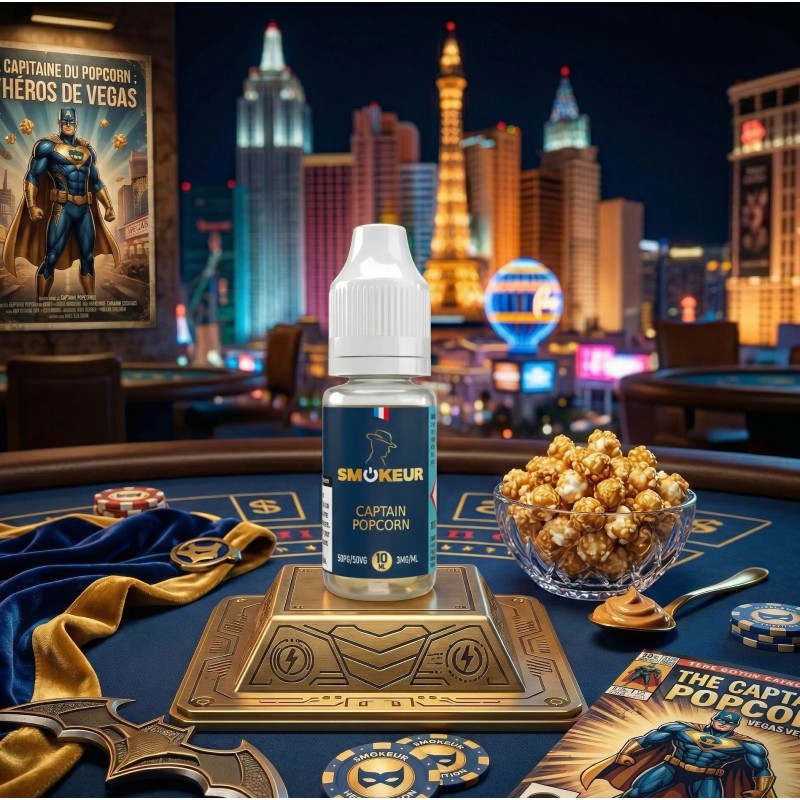Captain Pop Corn - Smokeur 10ml dans un décor illustratif Las Végas