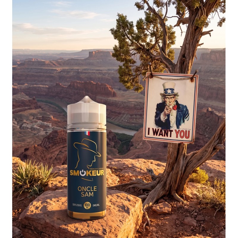 Oncle Sam - Smokeur 100ml dans son décor Ouest Américain illustratif