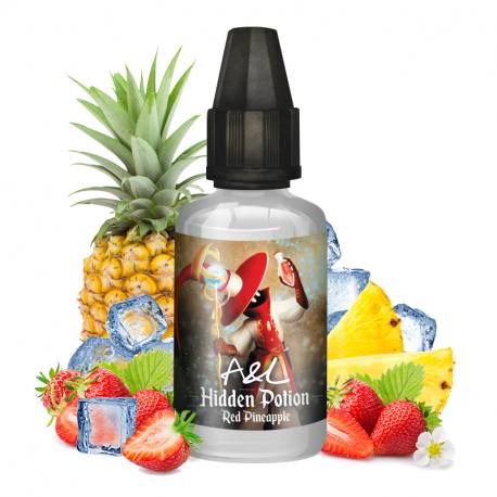 Flacon 30ml de concentré Red Pineapple hidden potion avec ses fraises et son ananas accompagné de mentholé.