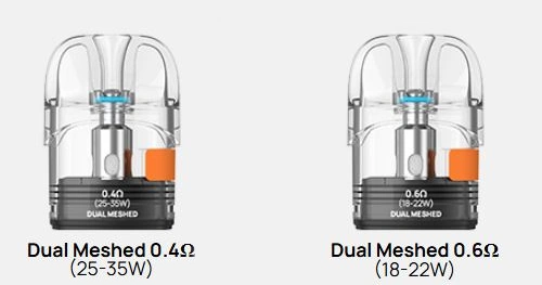 Cartouche Pixo Dual Mesh Aspire, 0.4 ohm et 0.6 ohm, avec les puissances associés