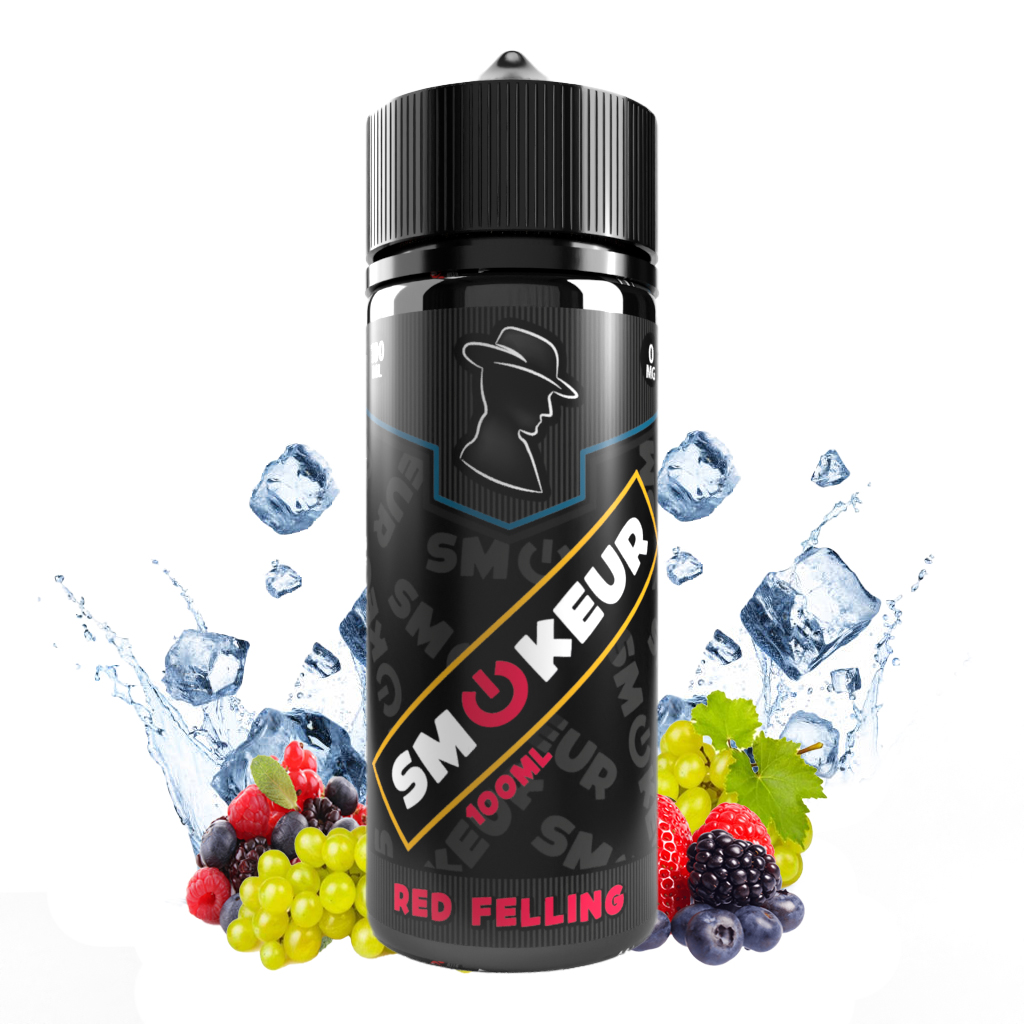 Flacon de e-liquide 100 ml avec son raisin blanc, ses fruits rouge et ses glaçons bien frais. Red Felling smokeur