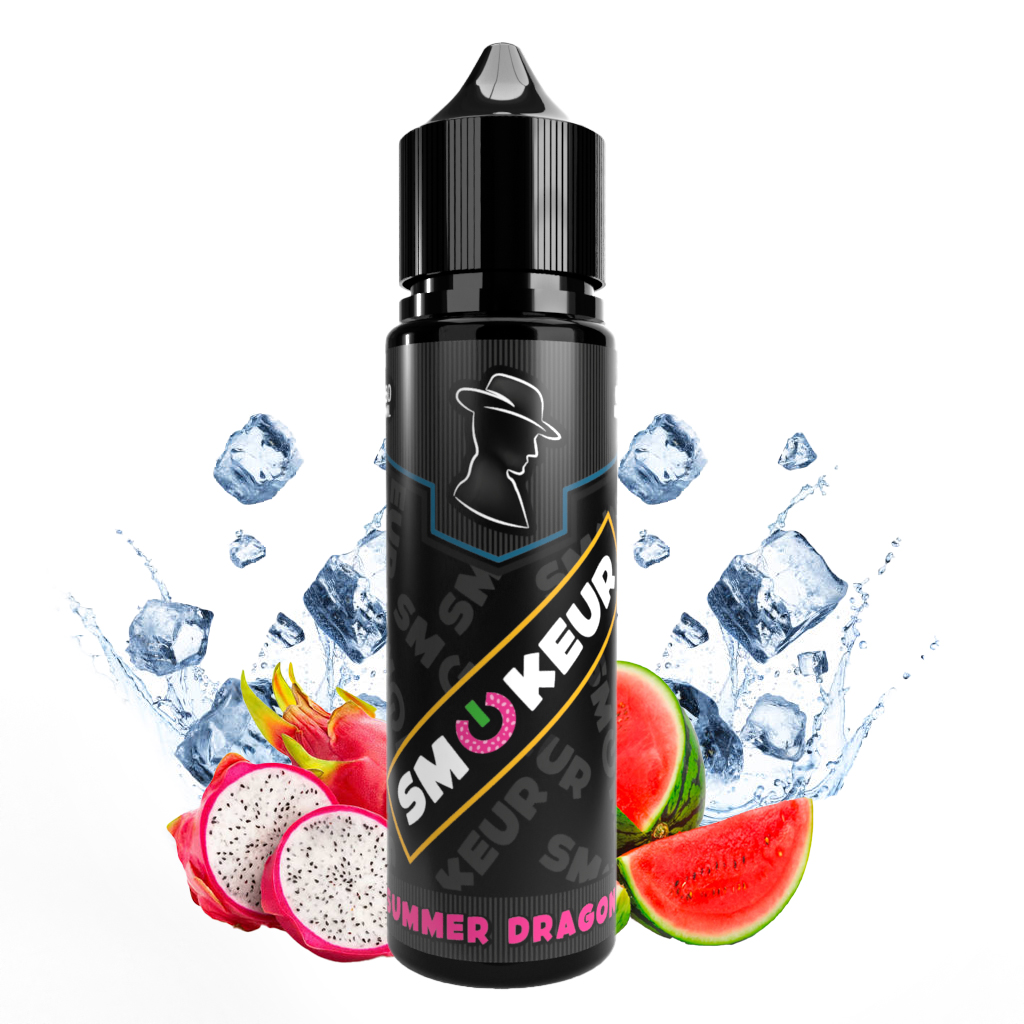 Flacon de Summer dragon smokeur en 50 ml avec ses fruits du dragon et sa pastèque. le tout bien bien frais avec les glaçons.