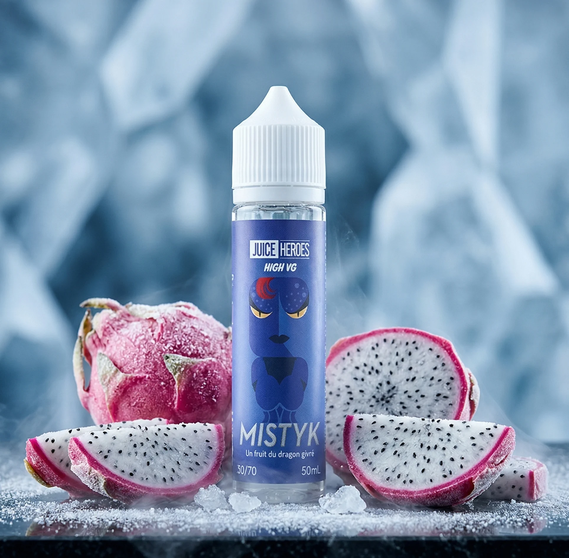 Mistyk 50ml - Liquideo (Heroes) dans son décor givré illustratif