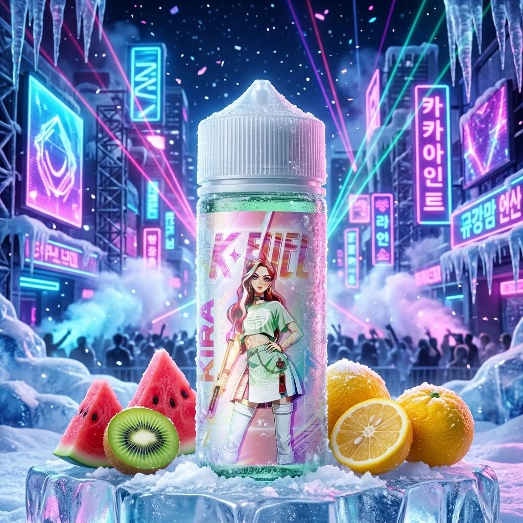 E-liquide Kira 100ml K-Fuel, dans un décor K-Pop