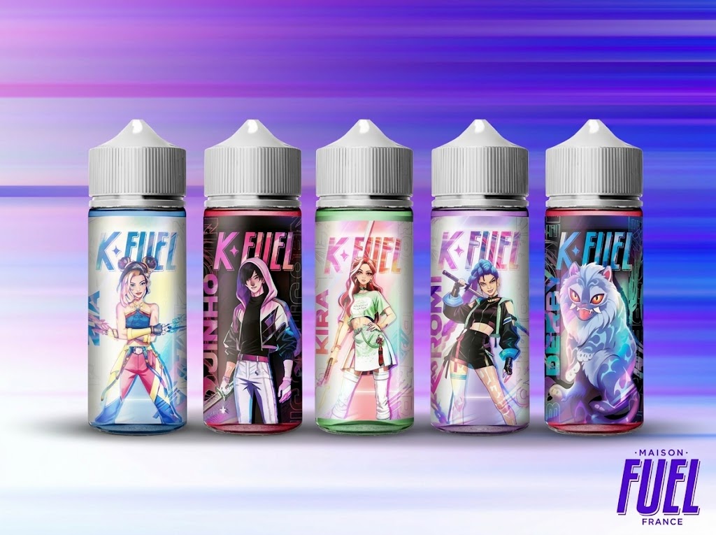 E liquides K-Fuel 100ml, 5 parfums avec décor