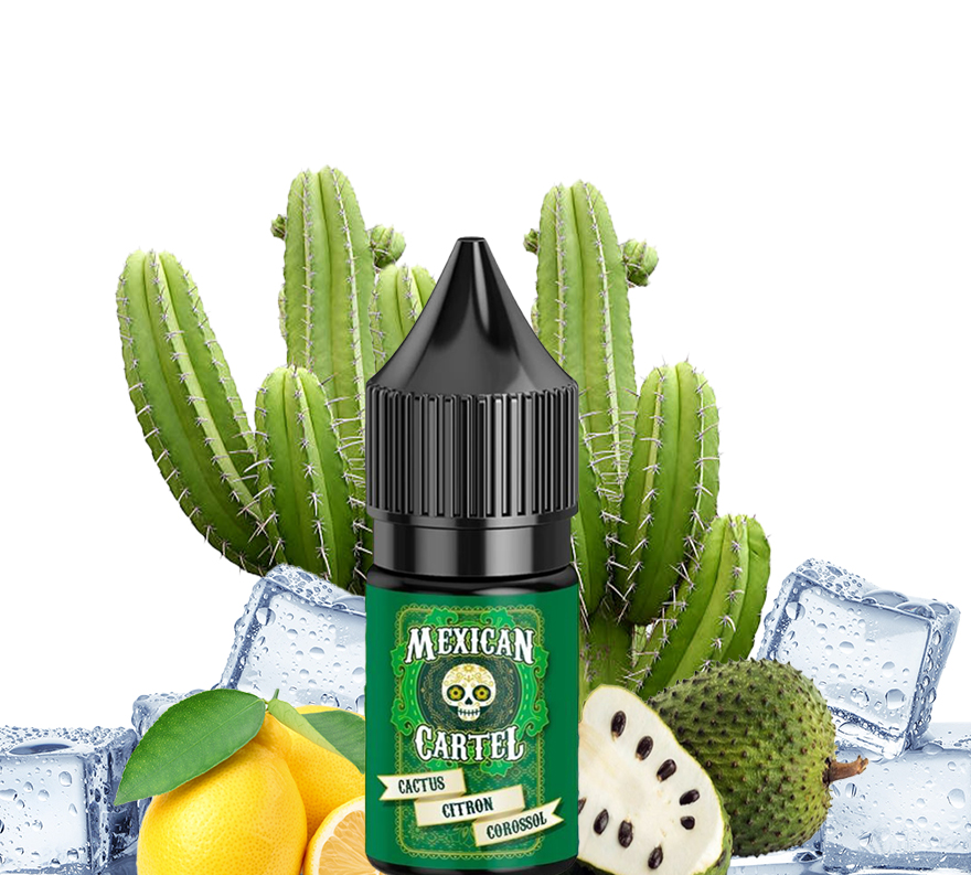 Flacon 10 ml de concentré cactus, citron, corossol avec son plant de cactus et ses fruits mexicains.