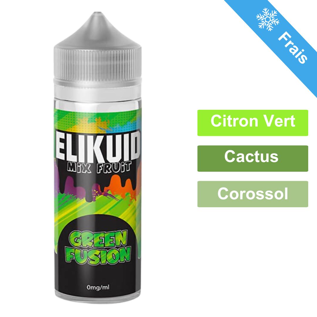 Fiole 100 ml de green fusion e-liquide et ses goûts cactus, citron vert et corossol