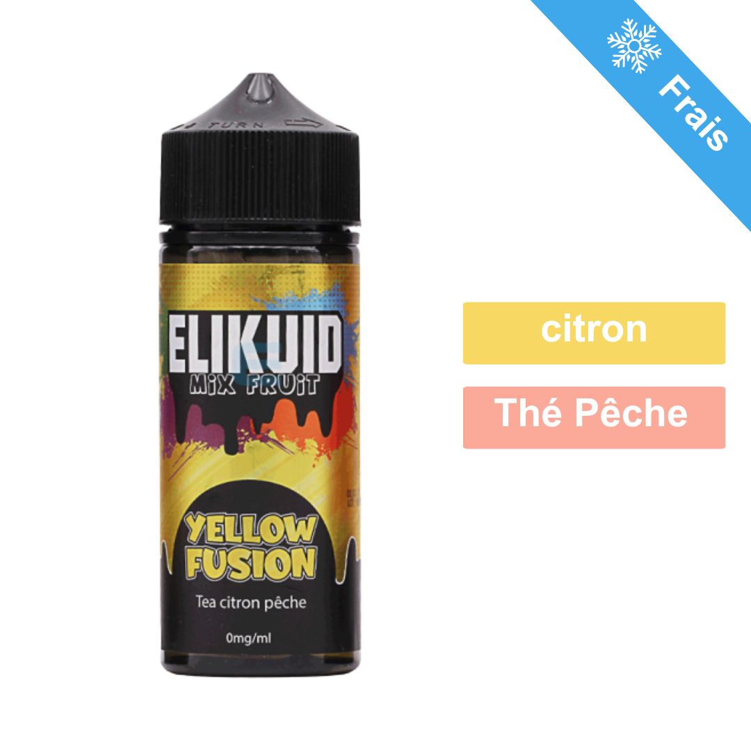 Image Fiole 100 ml de e liquide elikuid yellow fusion eliquide thé pêche citron avec ses ingrédients