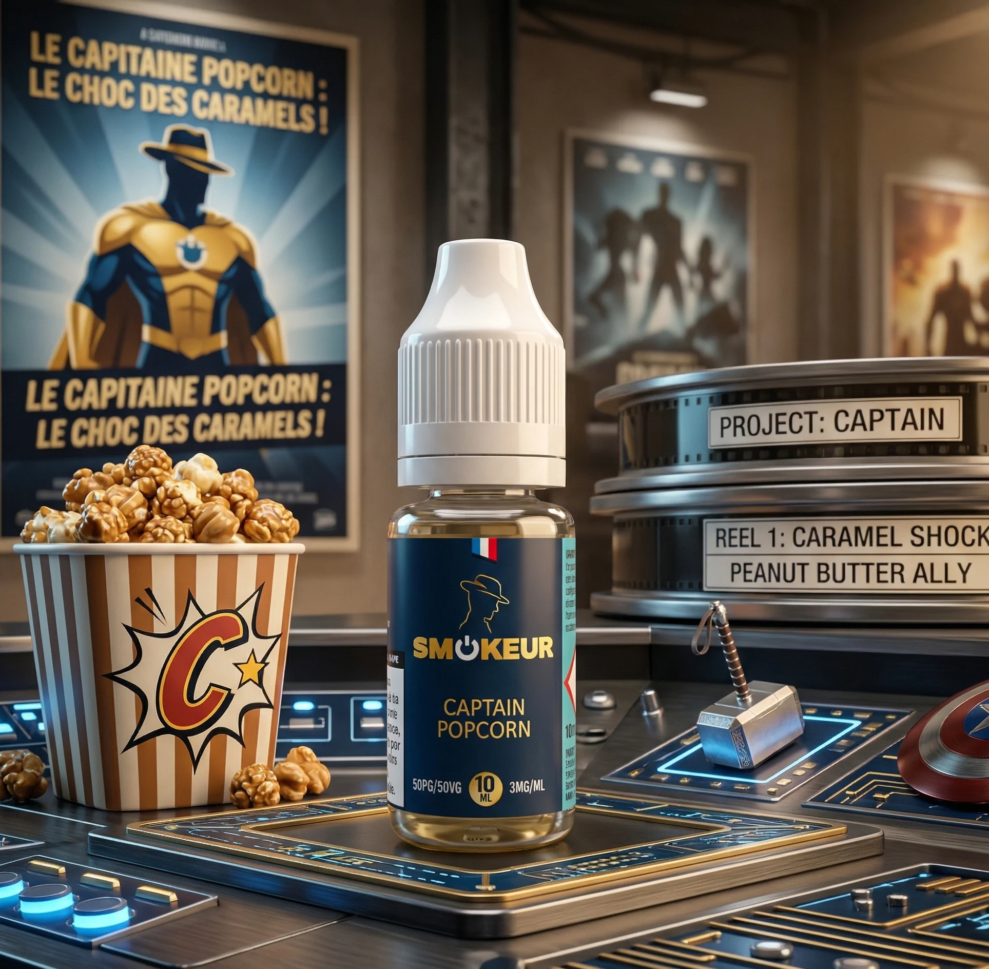 Captain Pop Corn - Smokeur 10ml dans un décor illustratif cinéma