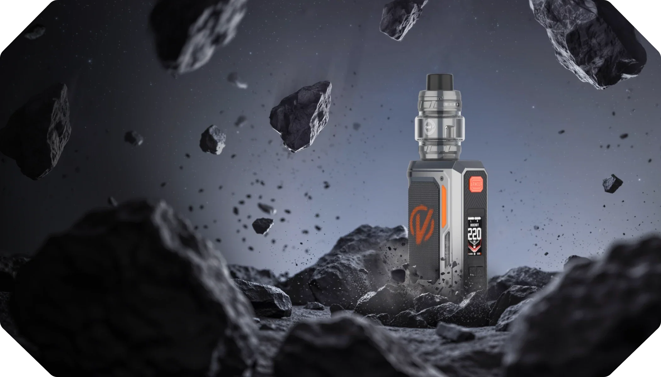 Kit Armour Octa Vaporesso, dans un décor de roche