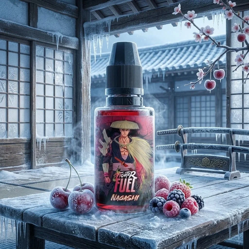 Arôme Nagashi 30ml Fighter Fuel, dans un décor glaçé de Japon antique