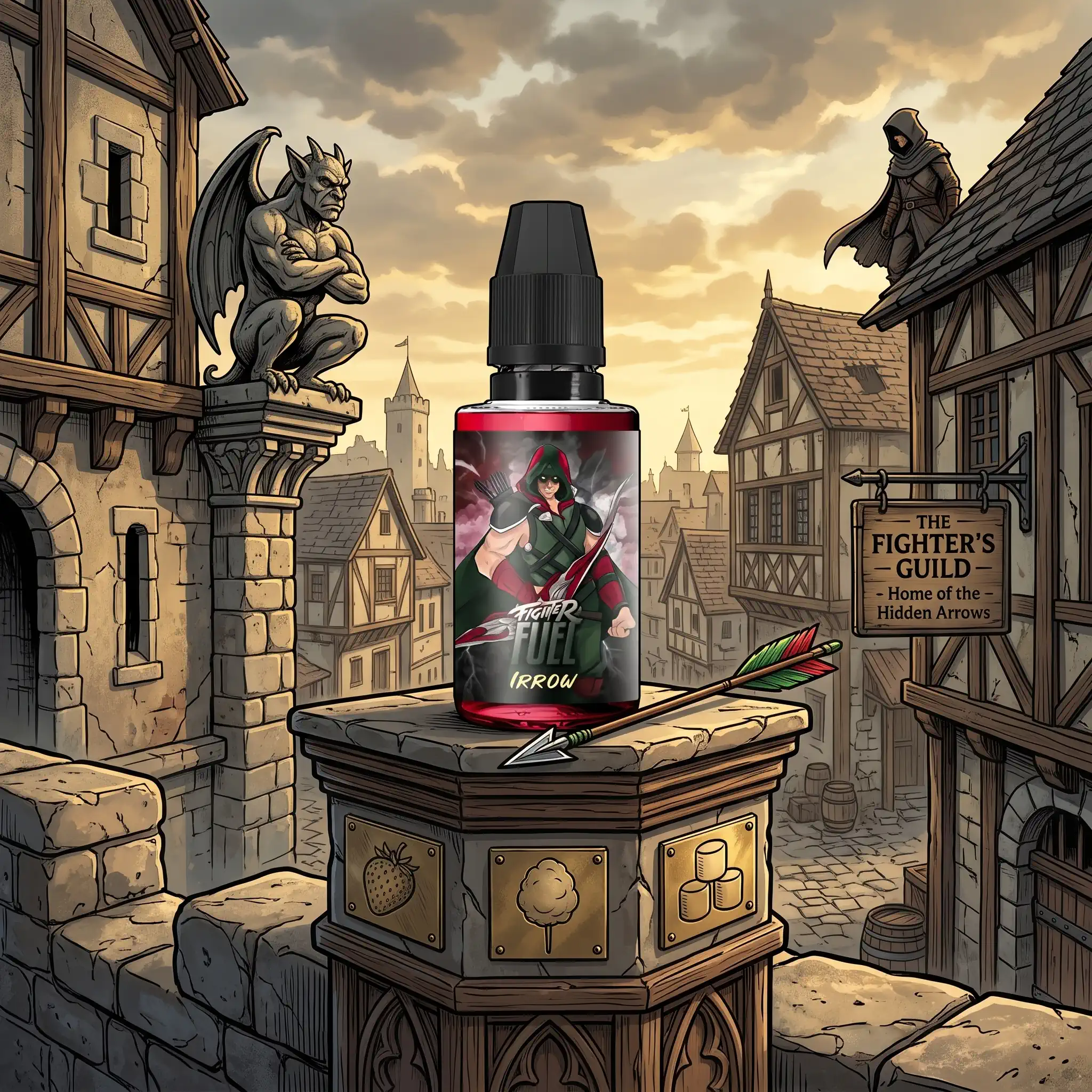 Arôme concentré Irrow 30ml Fighter Fuel, illustré dans un décor