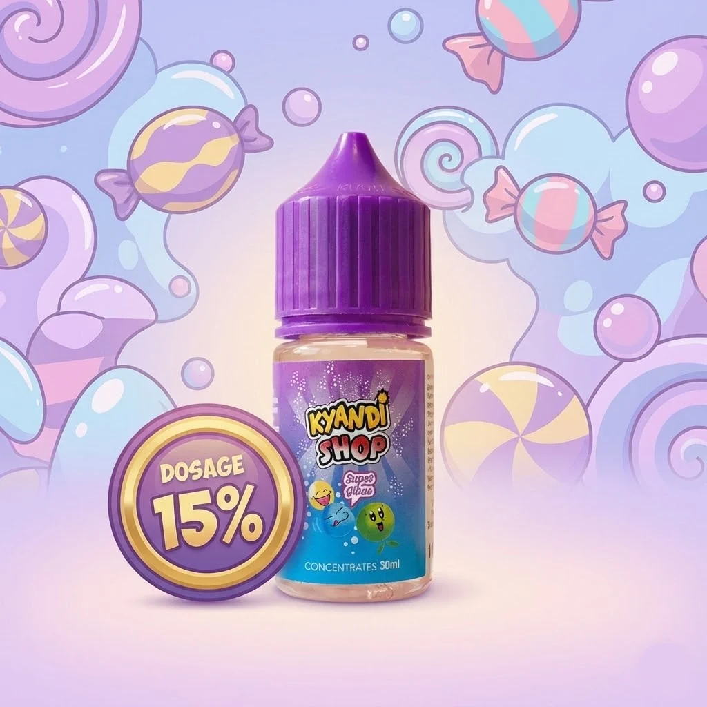 Arôme Super Lequin Kyandi Shop 30ml, illustrée avec dosage préconisé 15%