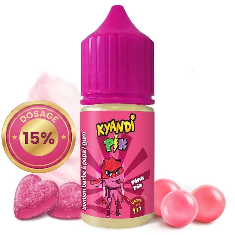 Arôme concentré 30ml Pink Pik Kyandy Shop, illustré avec le dosage conseillé de 15%