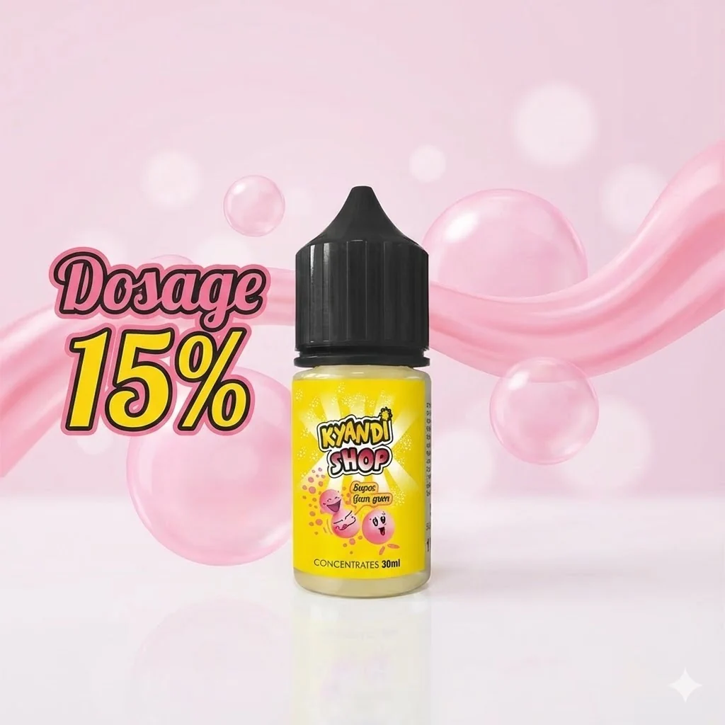Arôme Super Gum Gum 30ml Kyandi Shop, avec décor et dosage conseillé