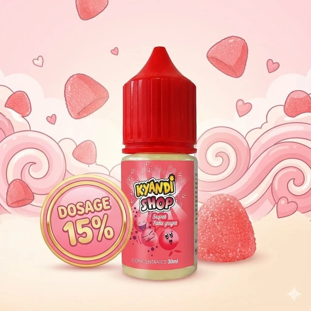 Arôme Super Tata Gada Kyandi Shop 30ml, illustré, avec le taux de concentration conseillé
