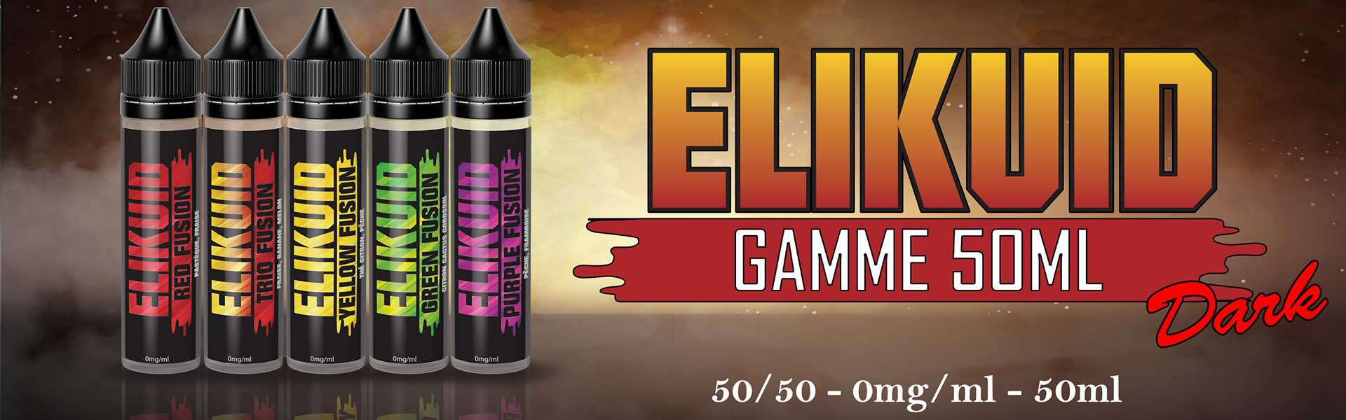 E liquide en 50ml en plusieurs parfums de la gamme ELIKUID