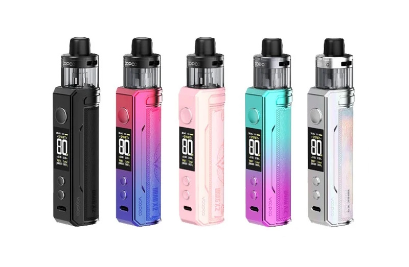 Photo de Pod Drag X2 Voopoo de face, en Spray Black, Modern Red, Glow Pink, Sky Blue et Colorful Silver