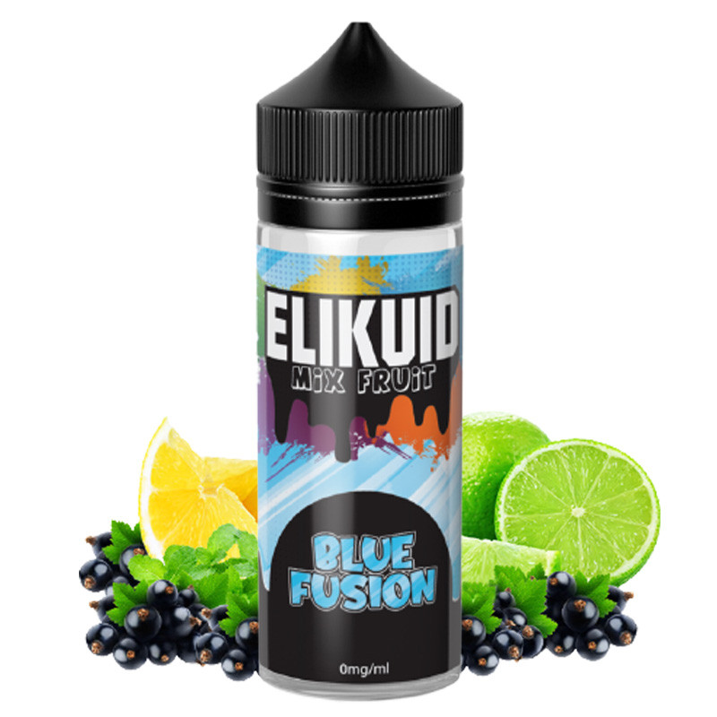 Fiole 100ml de blue fusion avec ses fruits citron citron vert cassis et menthe.