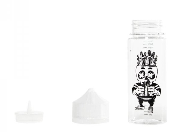 Fiole graduée 120ml pour eliquide et préparation DIY logo Open Skull 