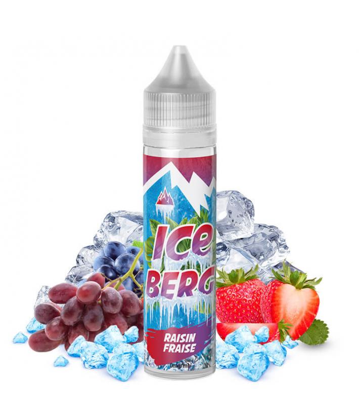 Flacon de e liquide iceberg avec sess fruits rouges fraise raisin et des glaçons pour le c^té très e liquide frais