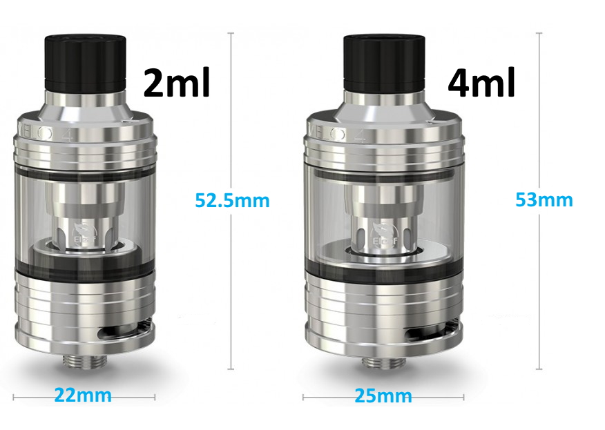 Dimension des réservoirs melo 4 de eleaf pour E-cigarette en 2 et 4ml