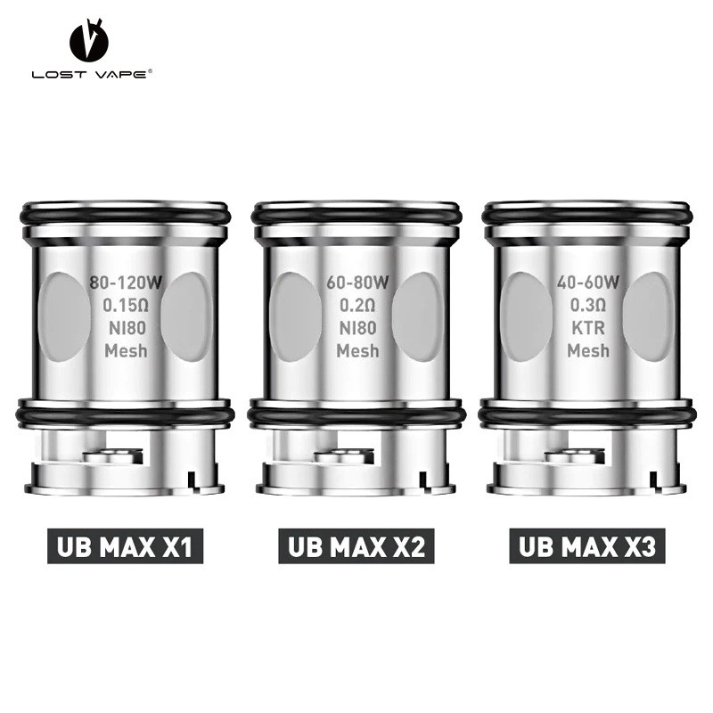 Résistances UB Max Lost vape X1 X2 et X3 avec puissances conseillée