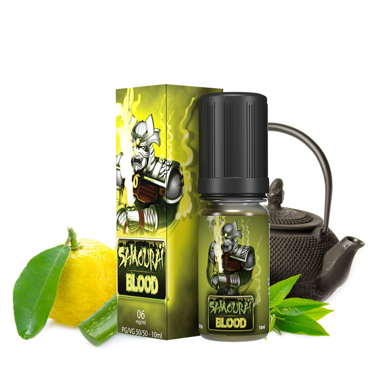 Samourai blood 10ml et son thé vert dans la théière avec aloé vera et yuzu.