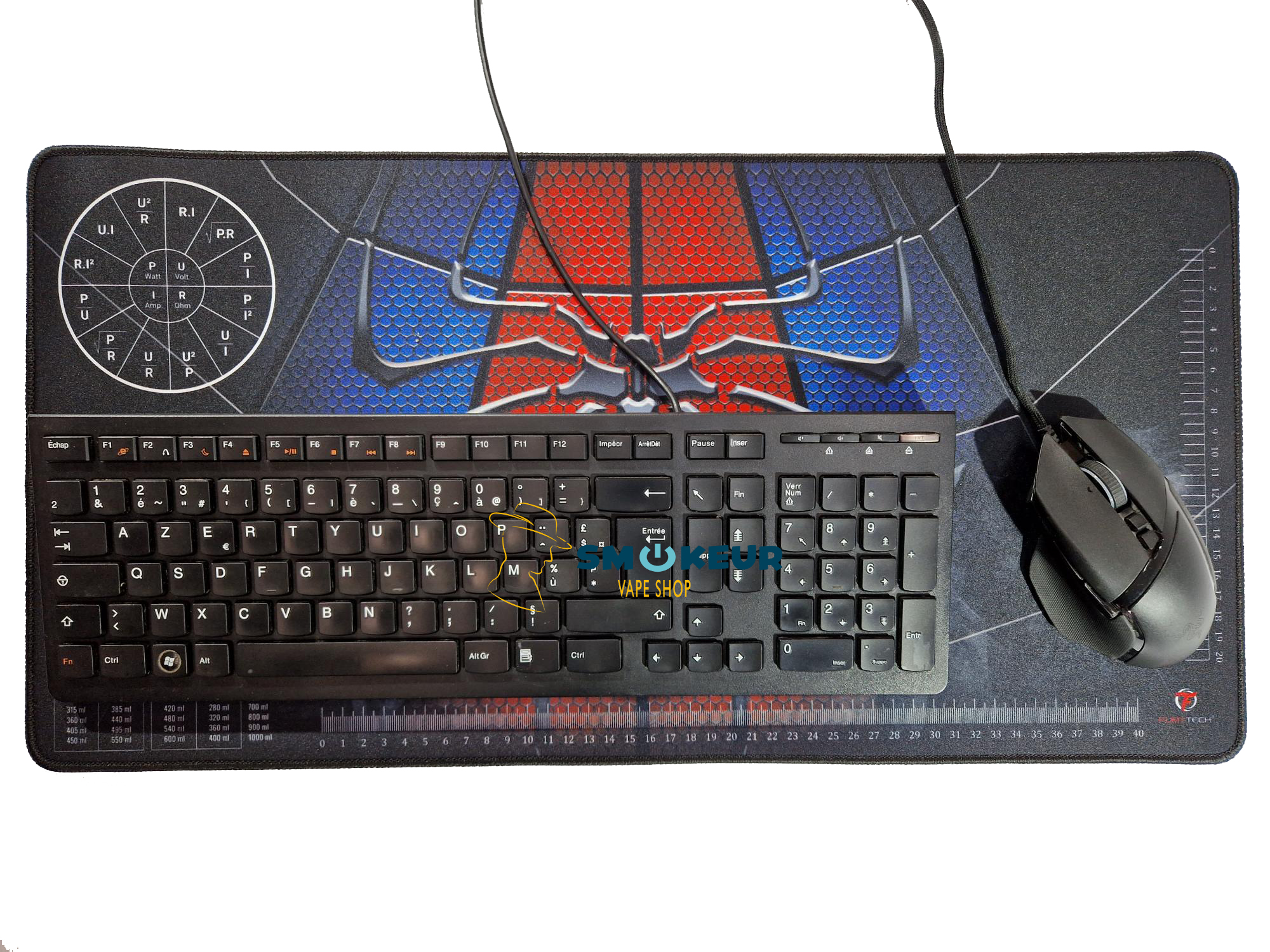 Tapis Vape Mat Spiderman avec clavier noir et souris gamer noir