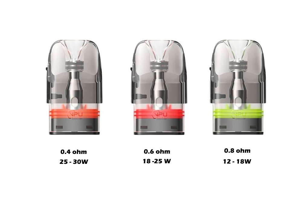 Cartouches Q V2 Geekvape 3ml en 0.4 ohm, 0.6 ohm et 0.8 ohm, avec la puissance conseillée